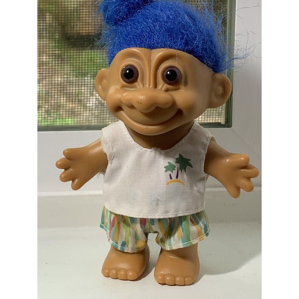Vintage Russ troll 1980’s Surfer Tiki Doll Unisex Man Bun Hair